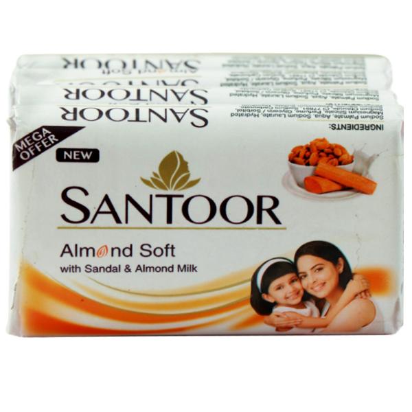 Santoor Almond Soap Gattu 3+1 Rs.144"